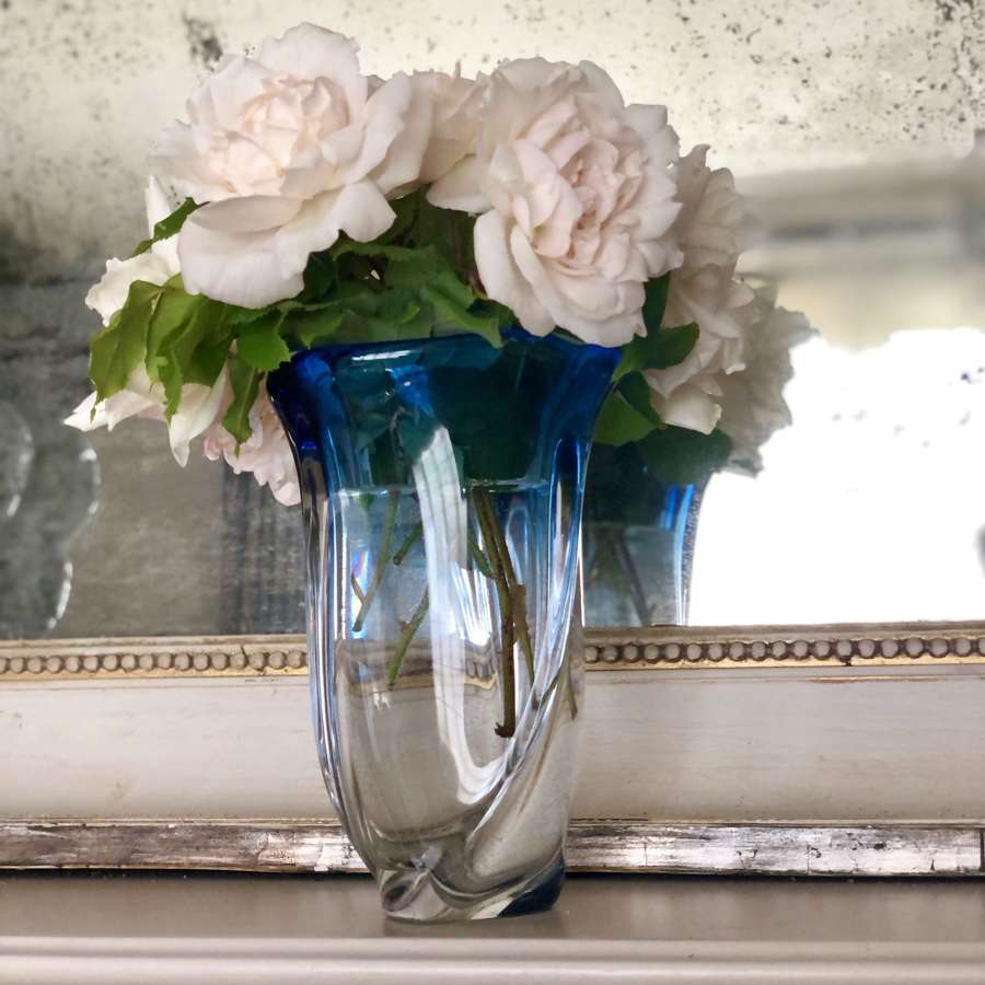 Val Saint Lambert blue crystal fade vase