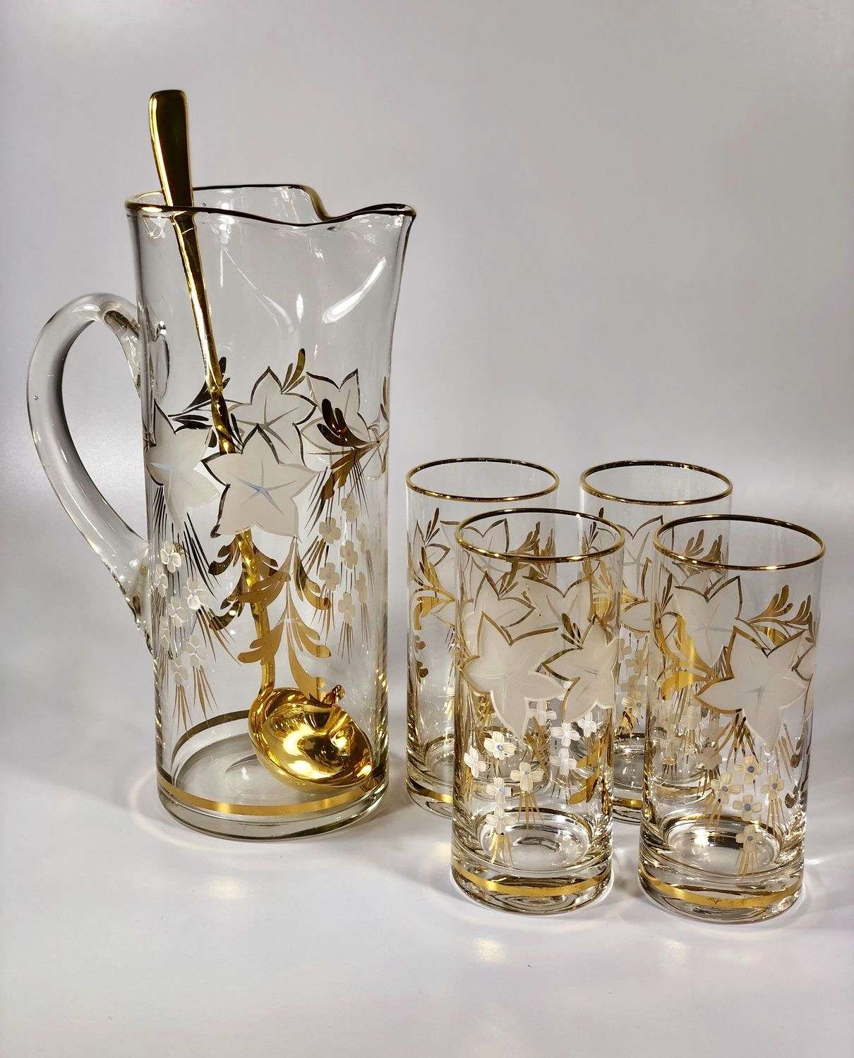Mid Century gold and enamel cocktail set