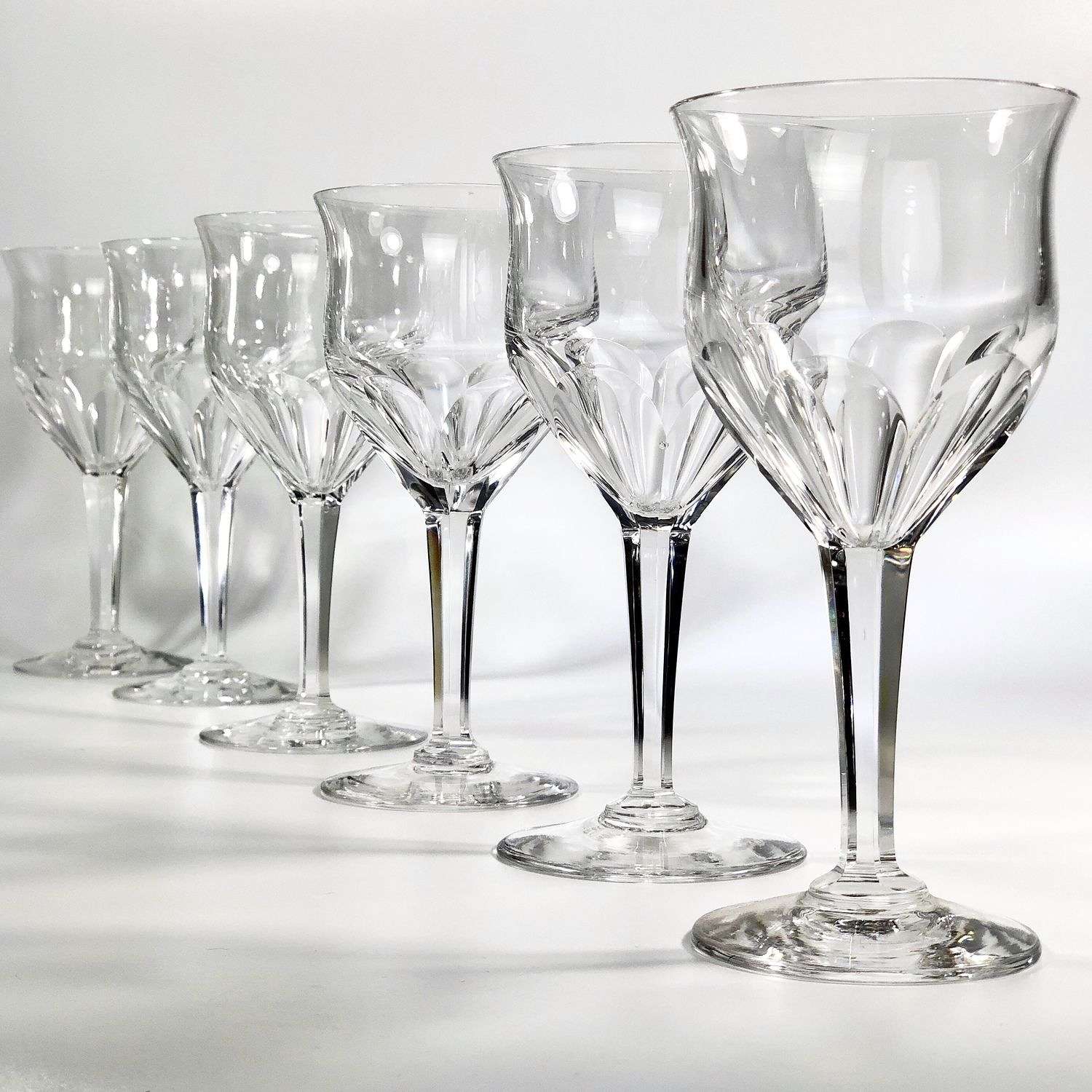 6 Val Saint Lambert Oreste crystal wine goblets