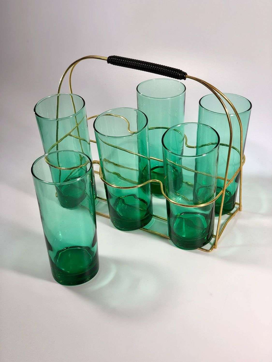 Mid 20th Century tall glass tumblers and carrying caddy