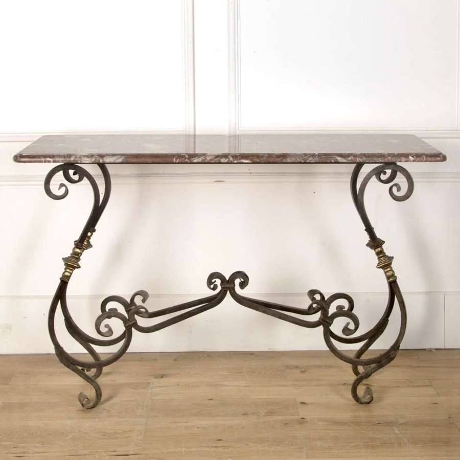 Pink marble wrought iron and gilt Patisserie console table