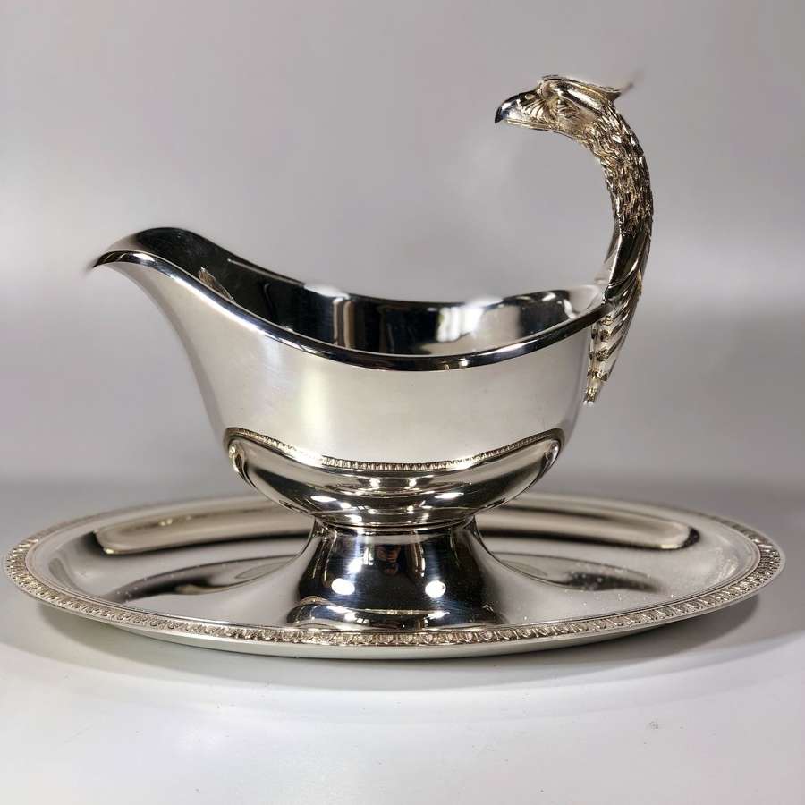 Christofle Malmaison silver plated gravy boat and tray