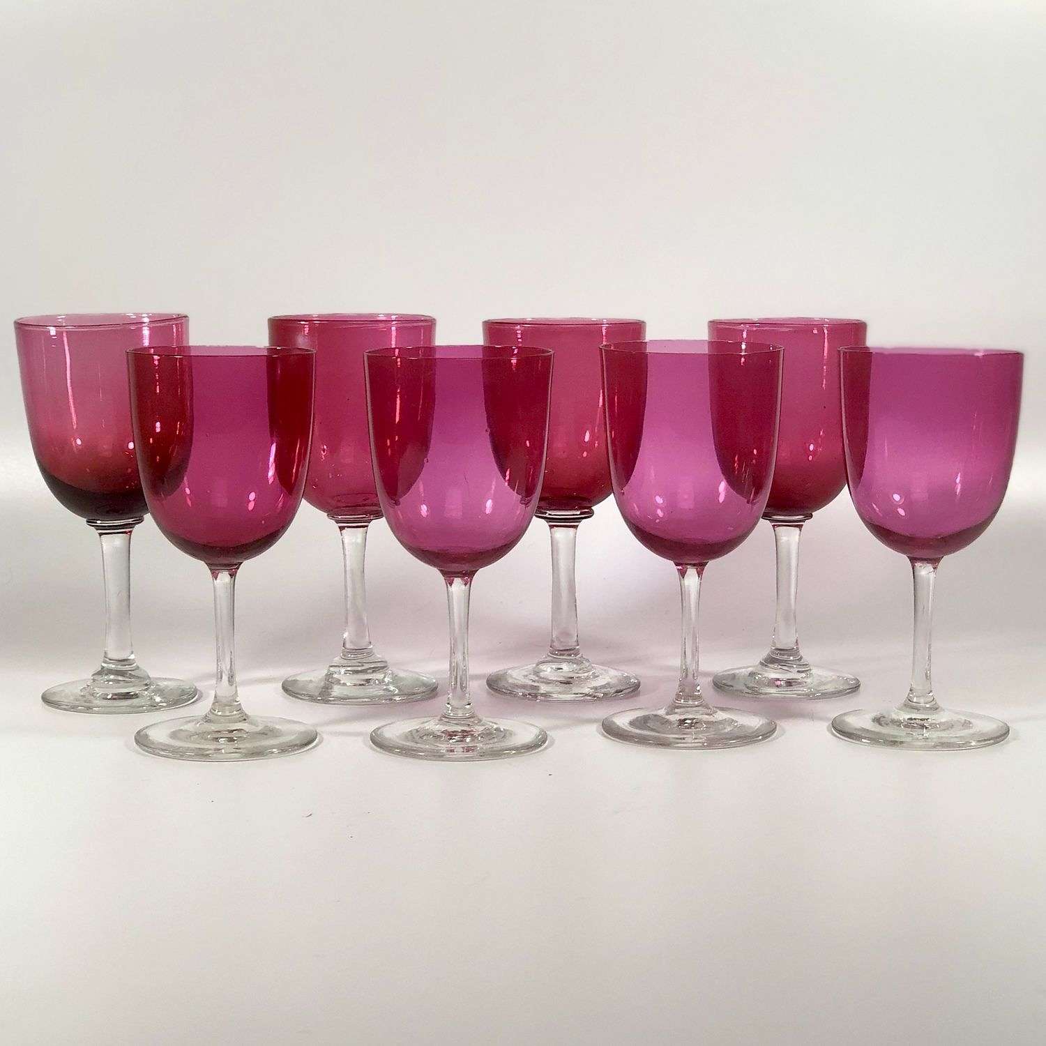 Set of Victorian ruby pink drinking glasses