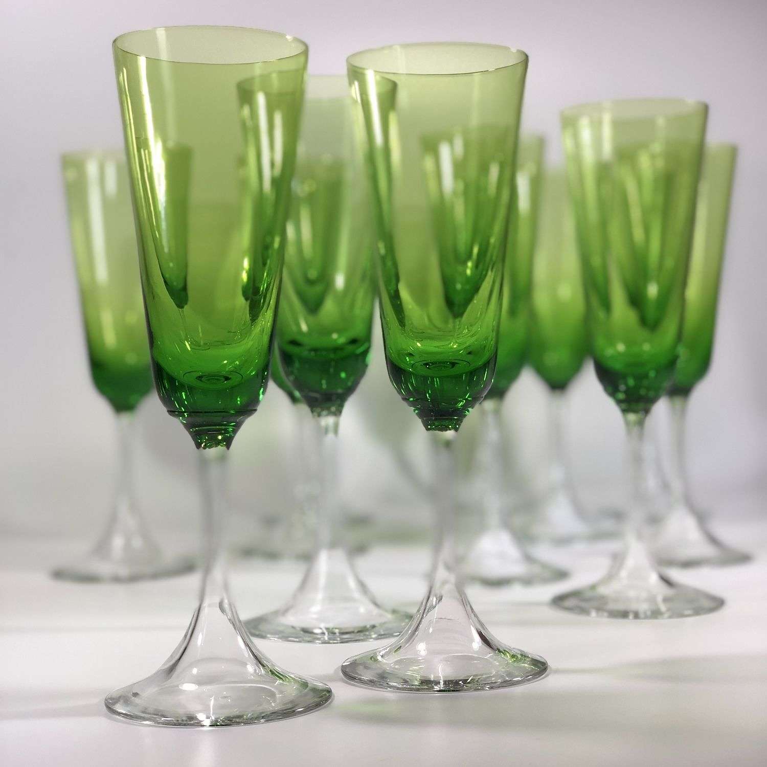 12 Murano hollow stem champagne flutes