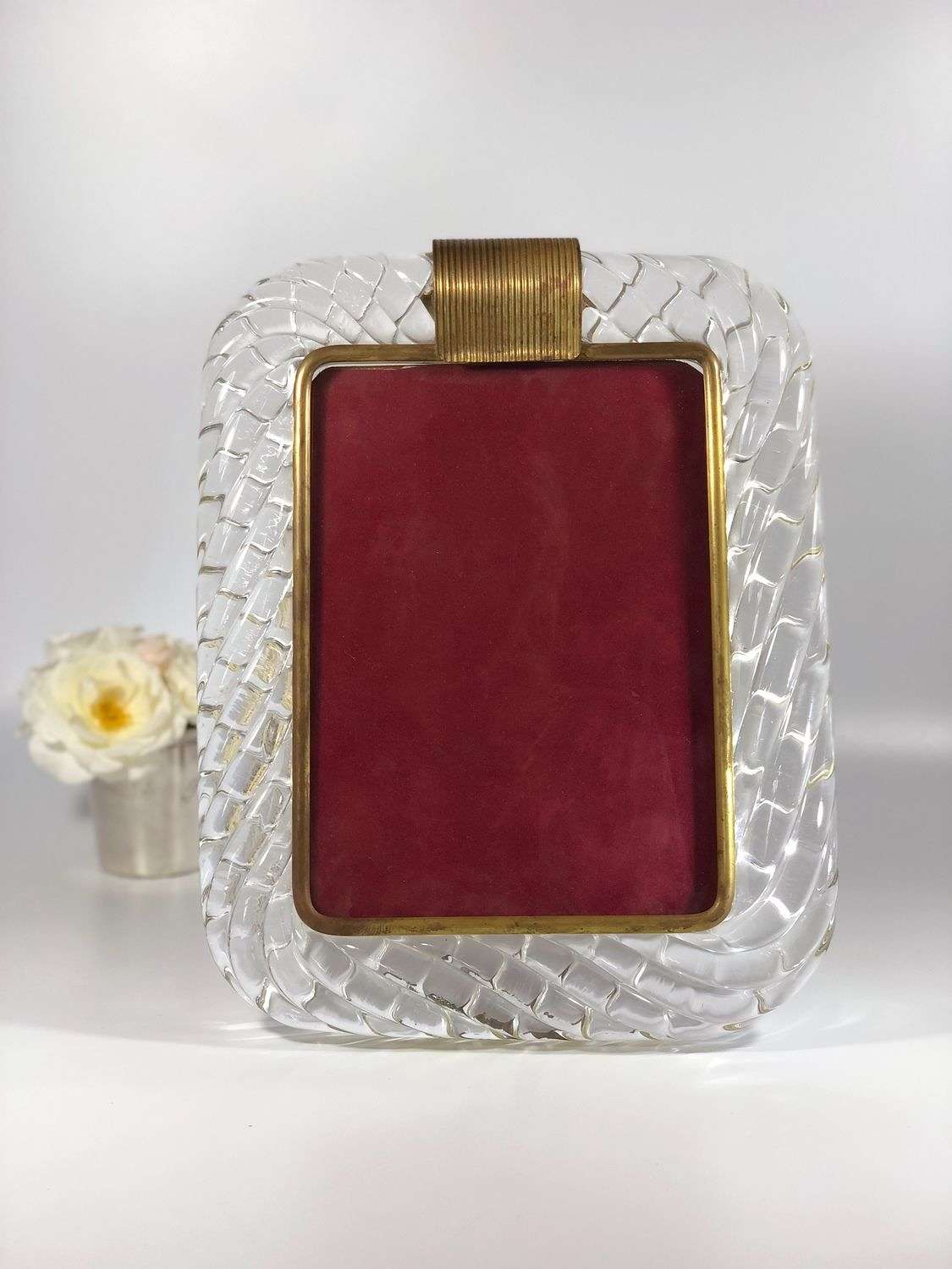 Murano Venini twisted glass and brass picture frame