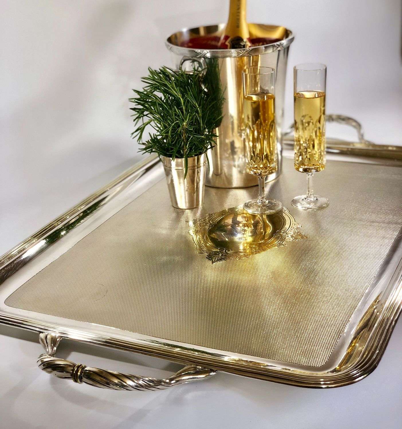 Giant French engine turned silver plated serving tray