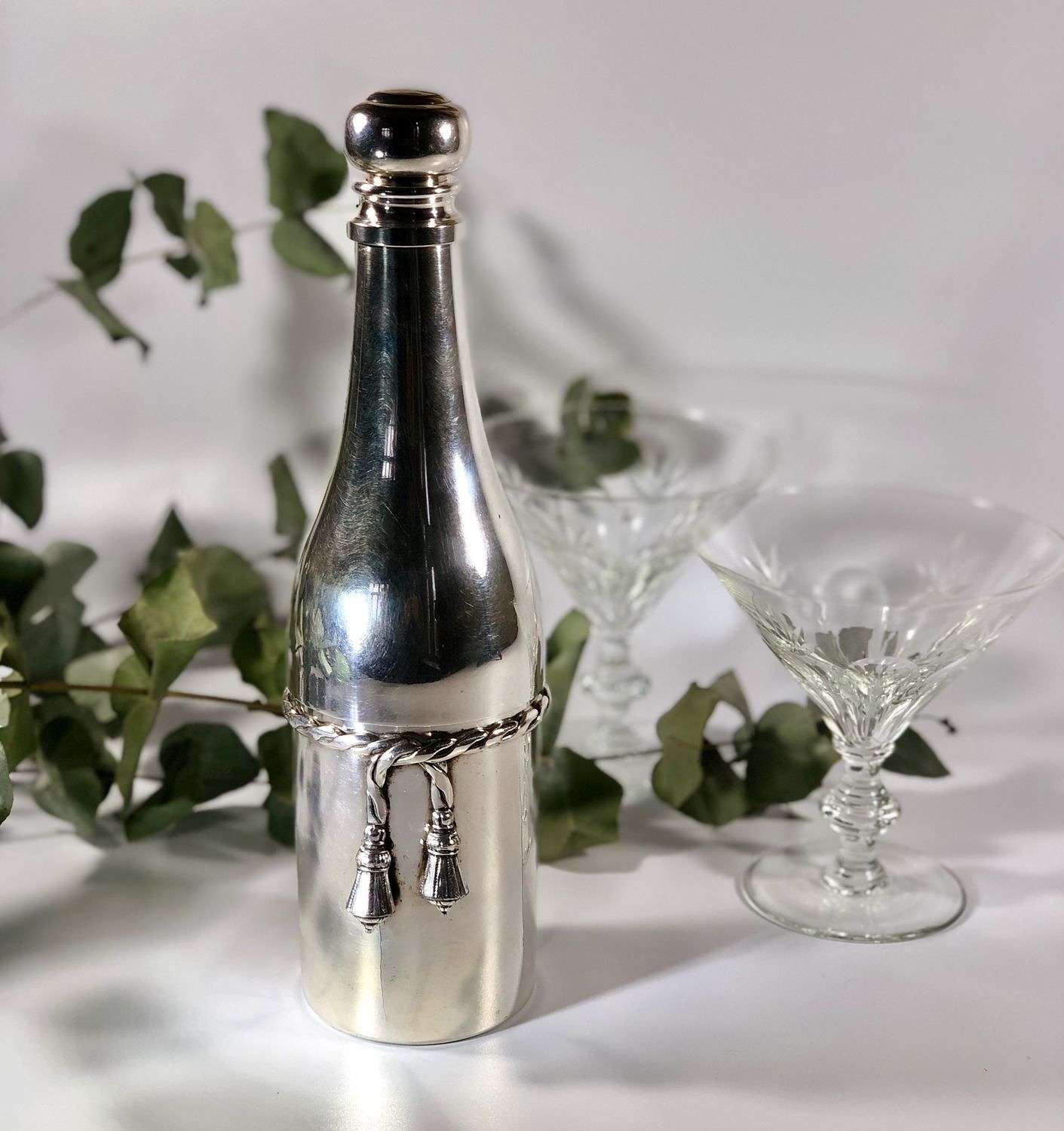 Silver plated champagne bottle cocktail shaker