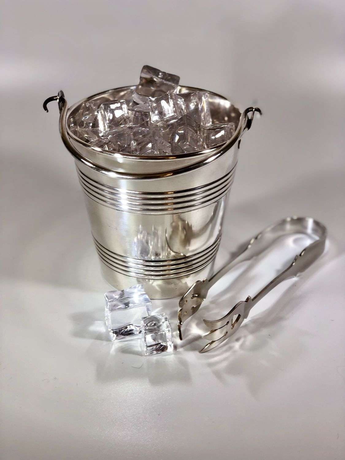 Wiskemann silver plated ice bucket and tongs