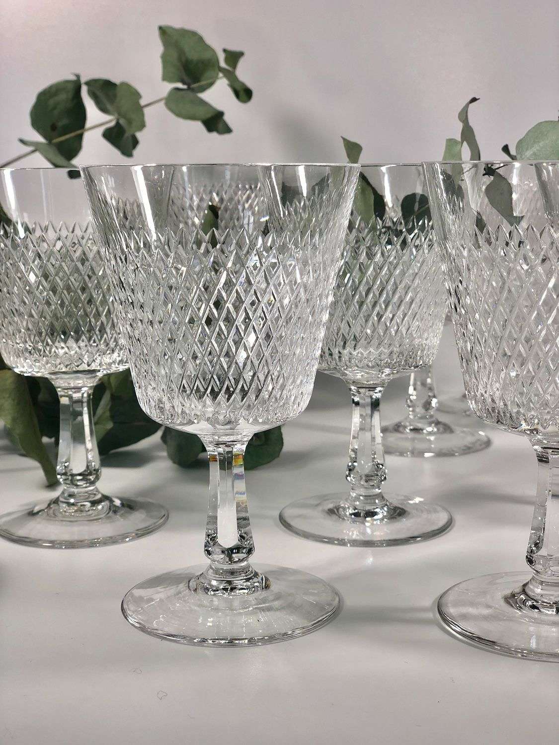 Large French fine crystal wine goblets