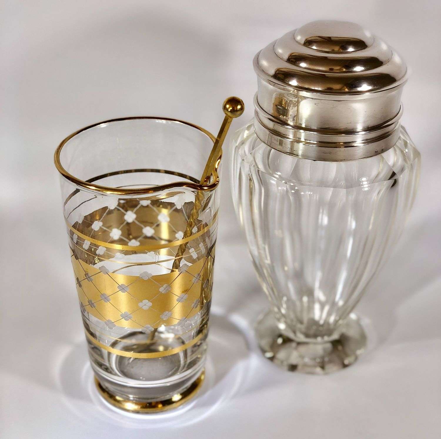 Outstanding silver and heavy crystal cocktail shaker