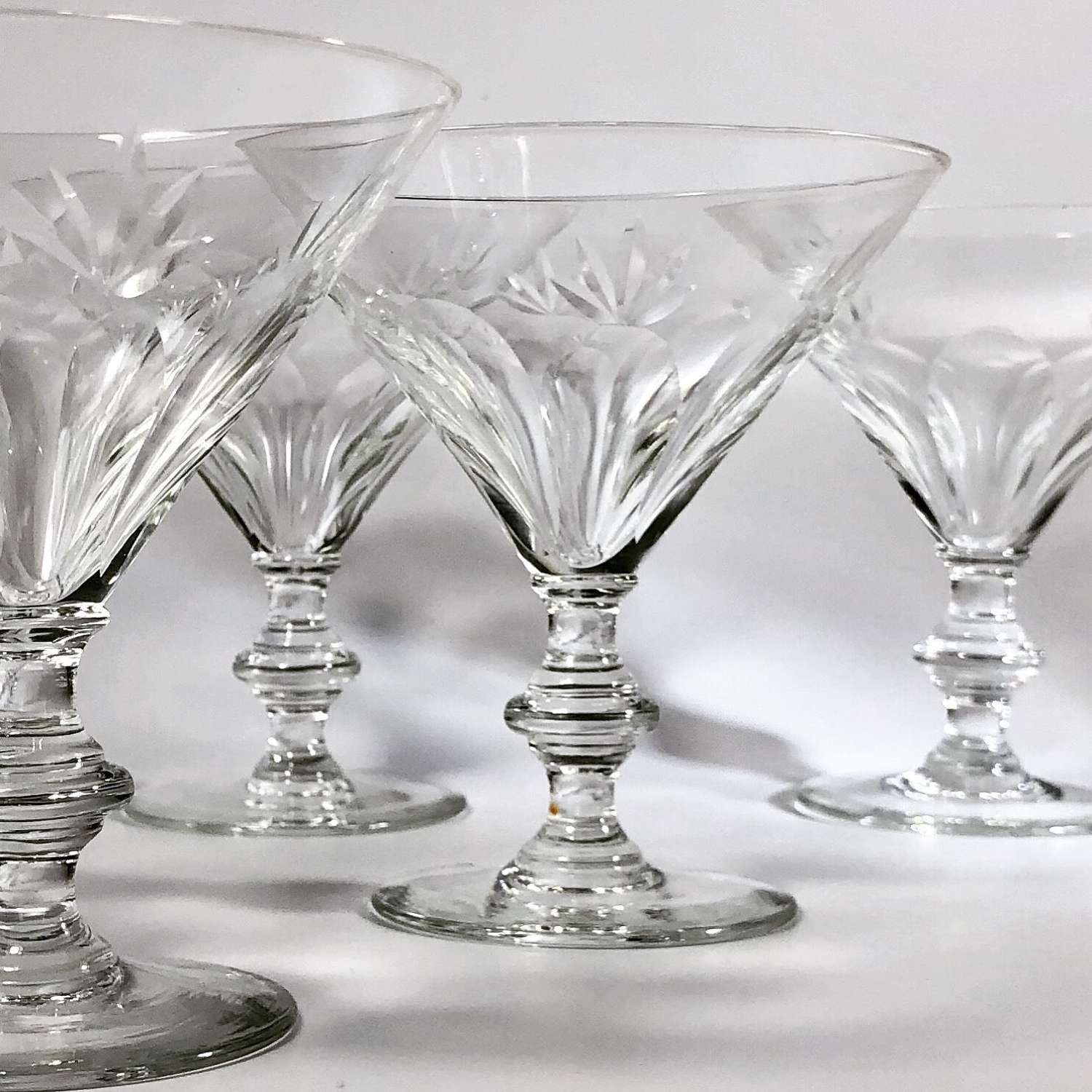 Four crystal Martini champagne cocktails glasses