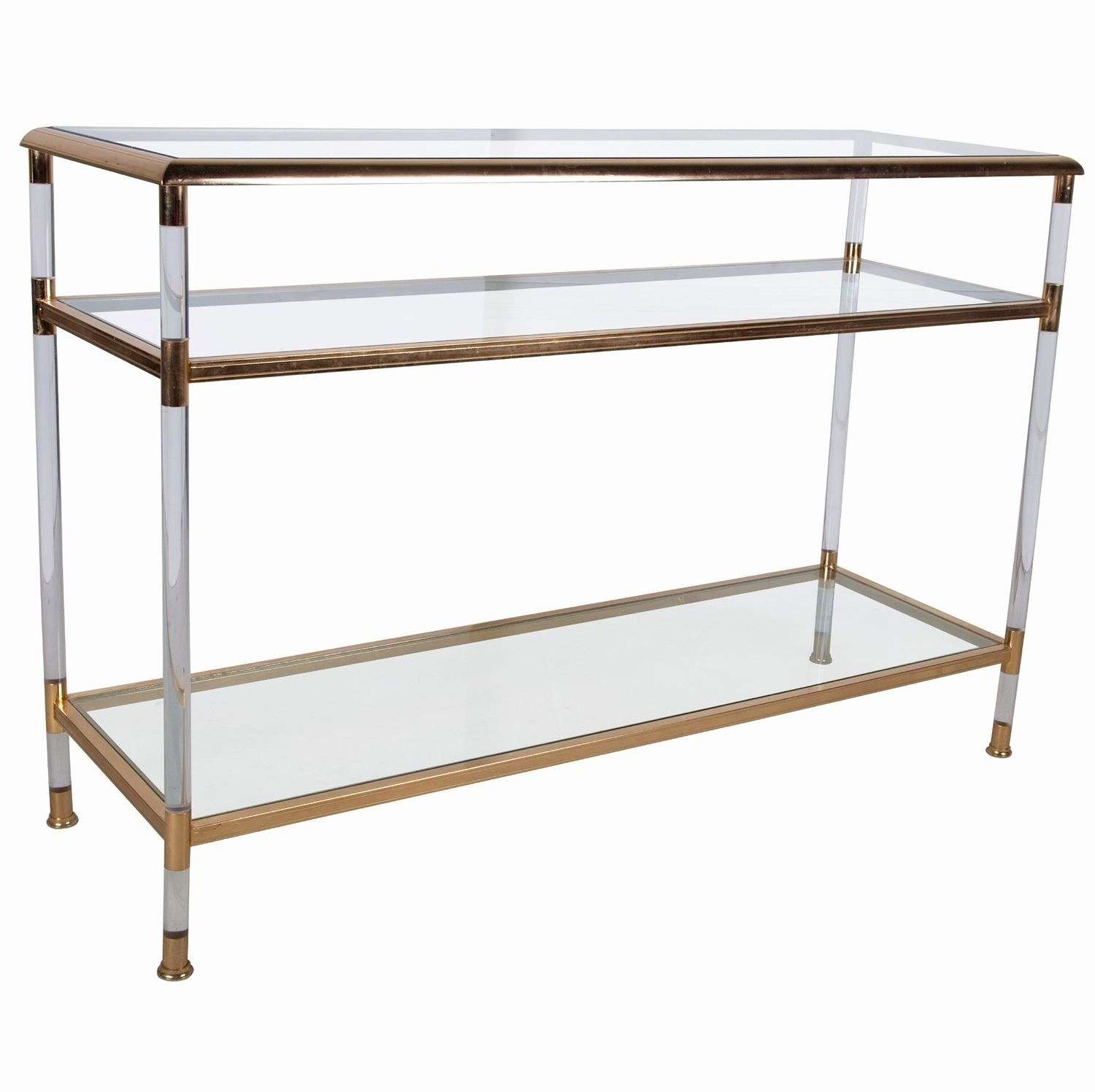1970s Lucite, gilded metal and glass console table