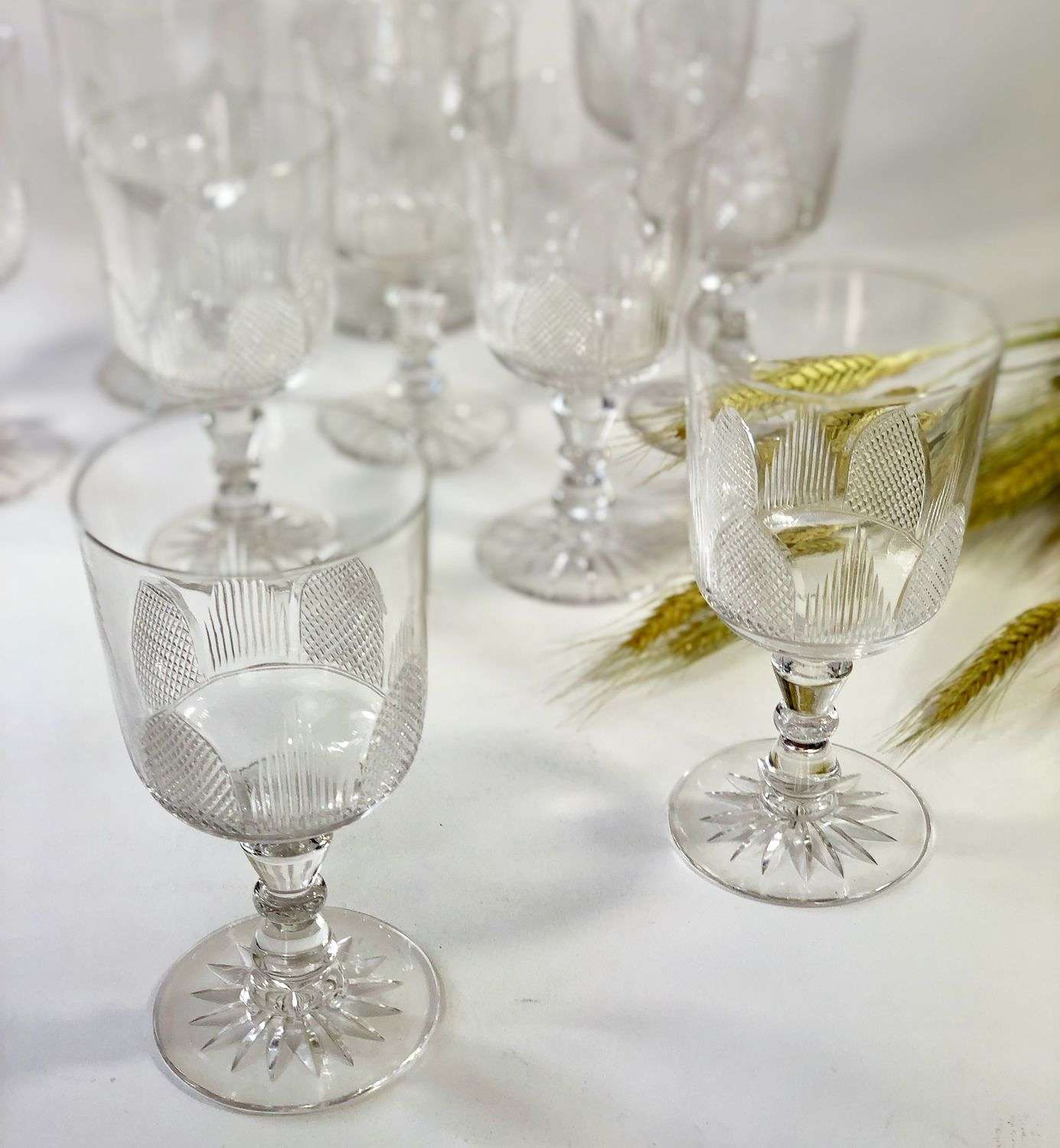 10 early 20th Century Baccarat crystal wine glasses