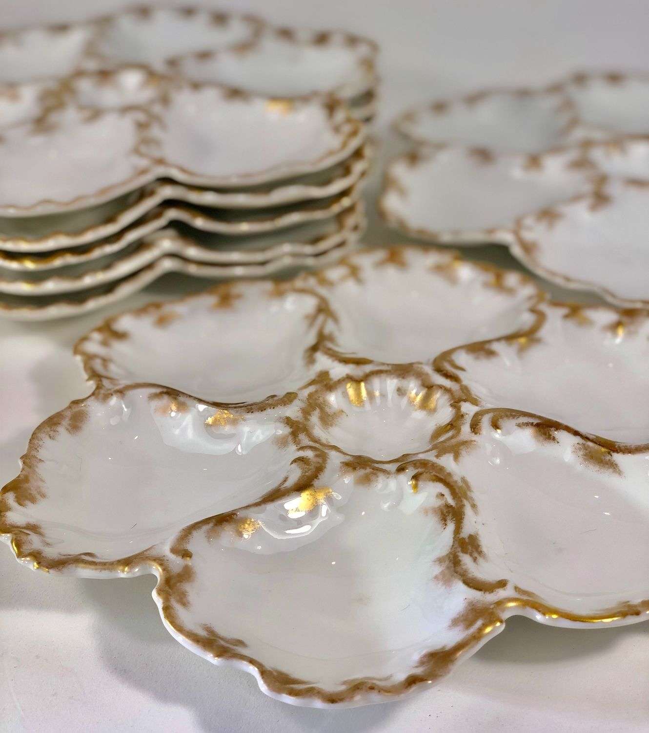 Eight 19th Century Limoges Oyster Plates
