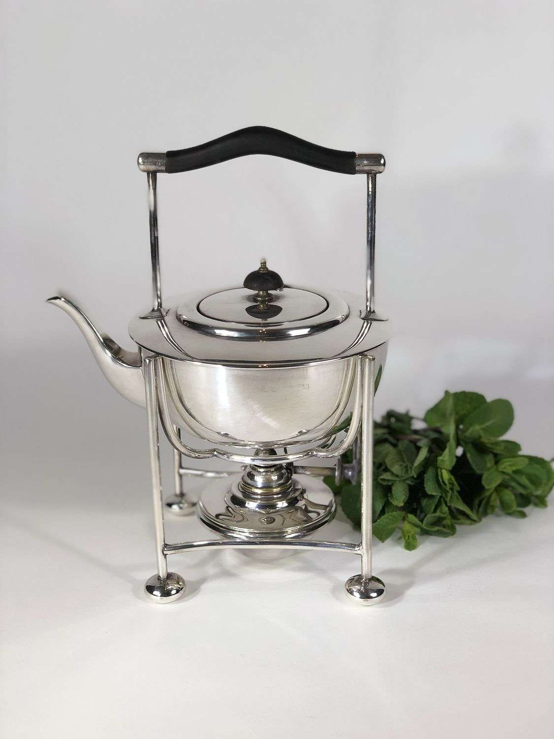 Art Deco English silver plated warming teapot kettle
