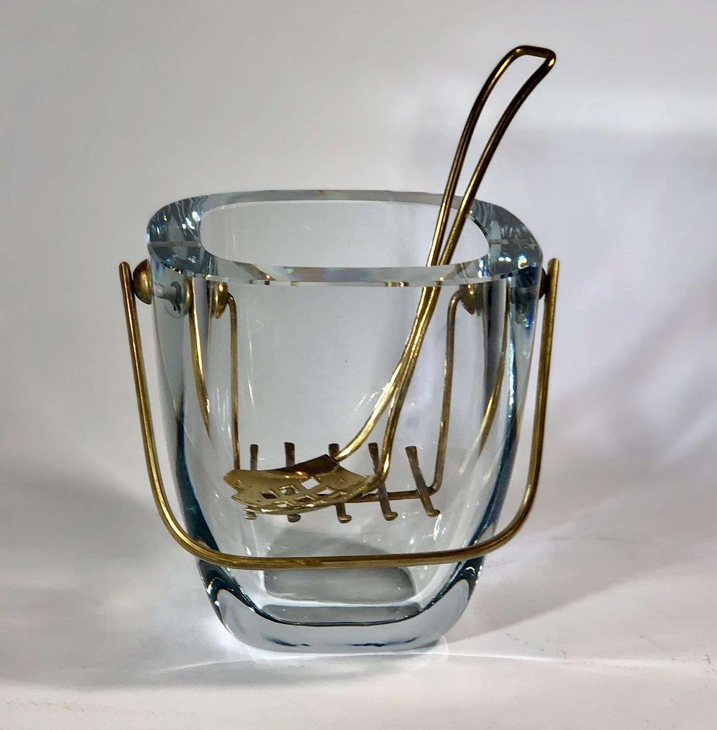 Stunning Mid 20th Century glass and brass ice bucket
