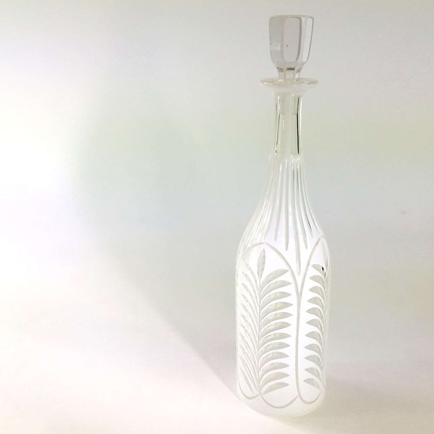 Beautiful tall white cut to clear glass antique decanter