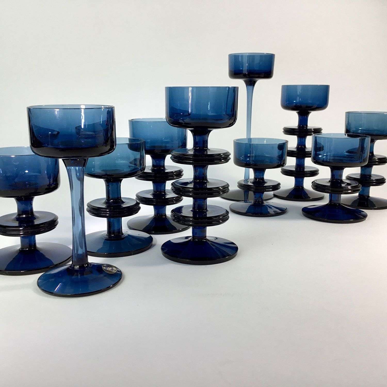 Large set of 1970s Wedgwood glass candlesticks
