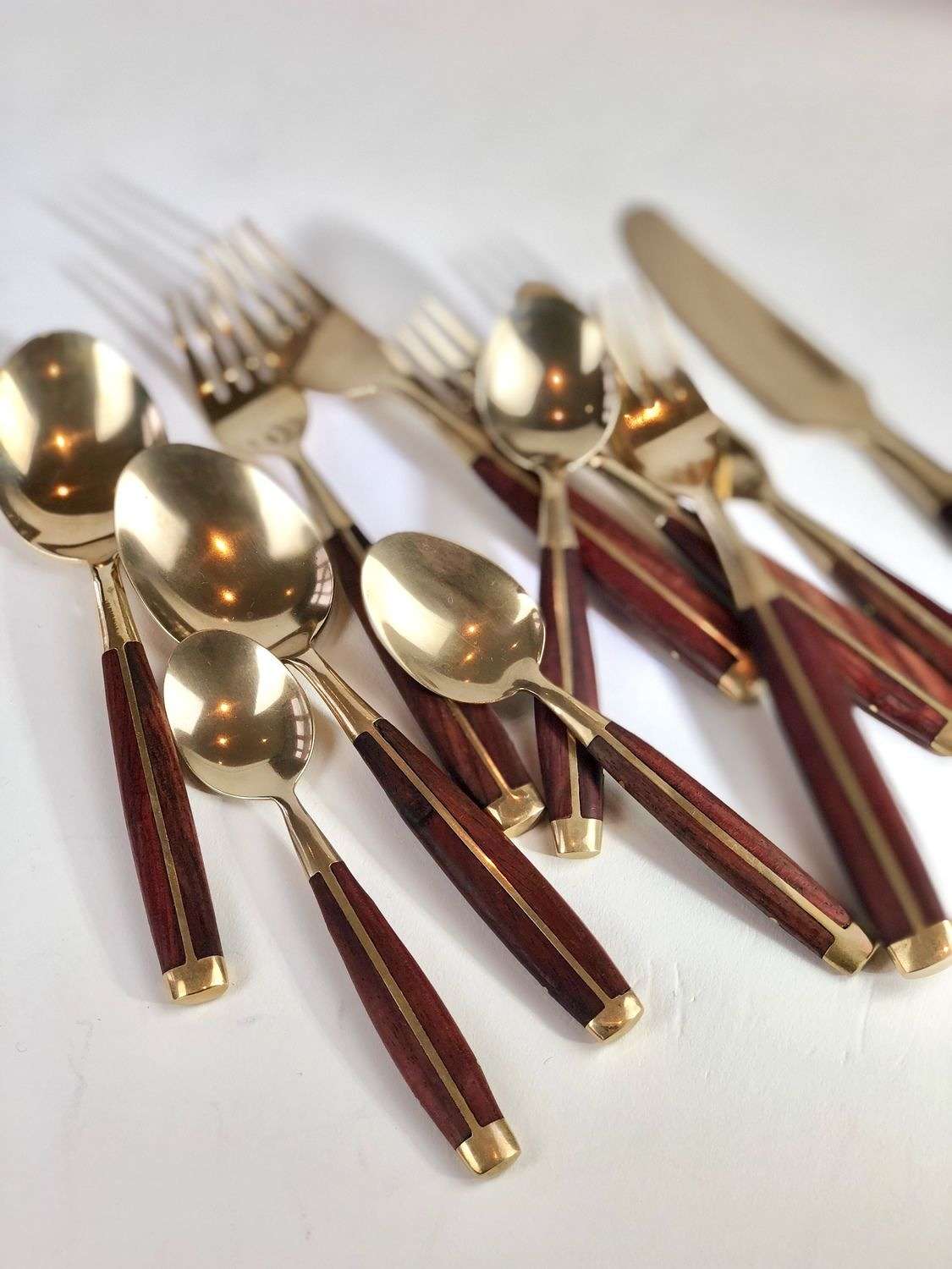 Mid 20th Century solid bronze and teak canteen of cutlery