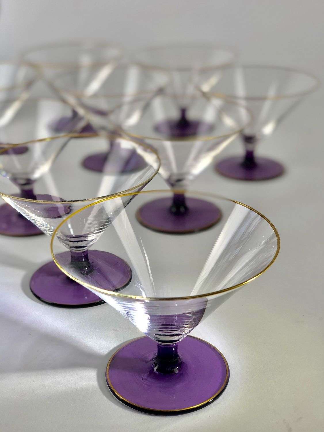 9 amythyst and gold low cocktail champagne glasses