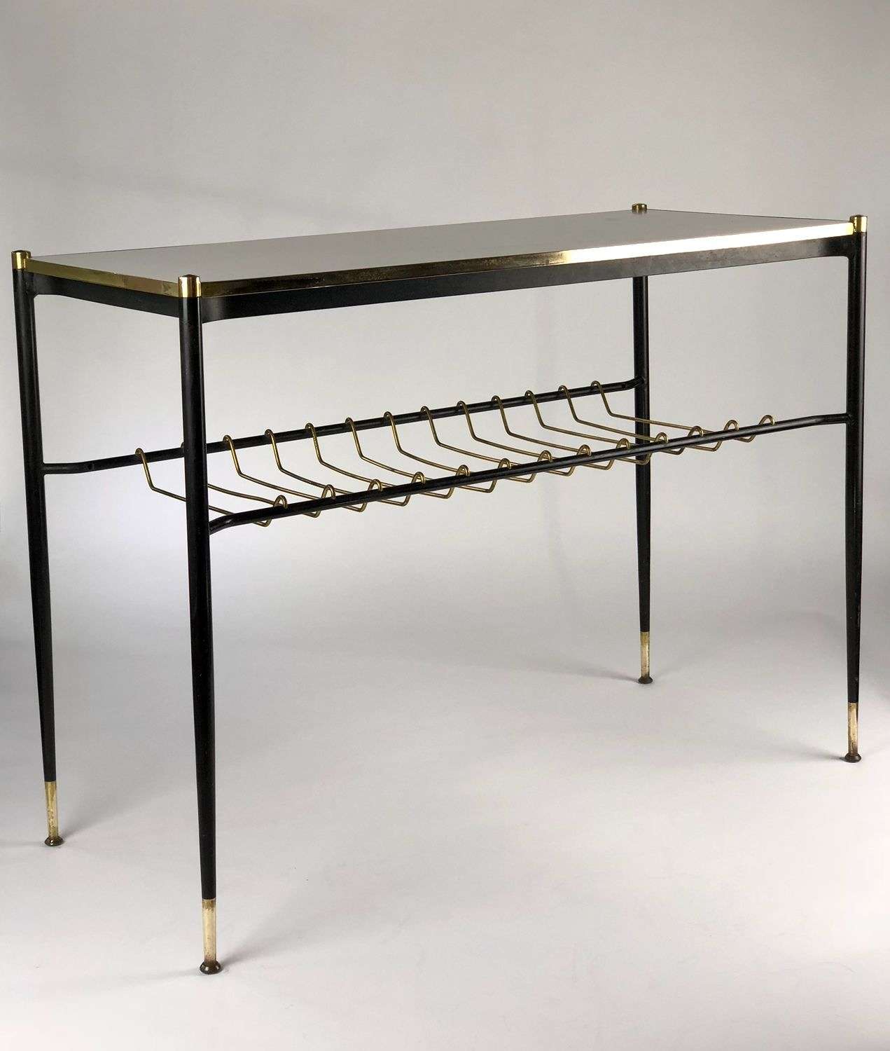Mid Century Modern brass edged console side table