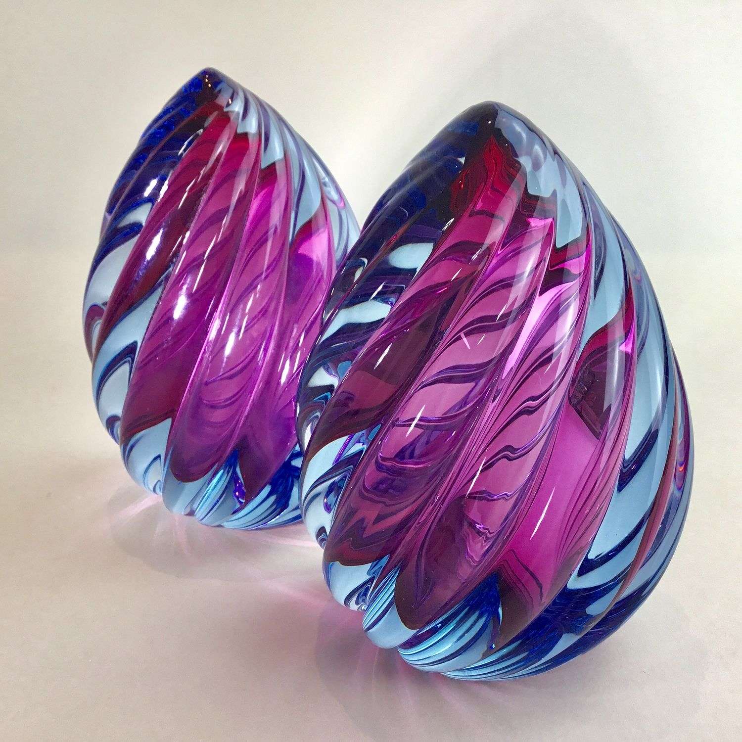 Alfredo Barbini Twisted Flame glass bookend paperweights 1950s