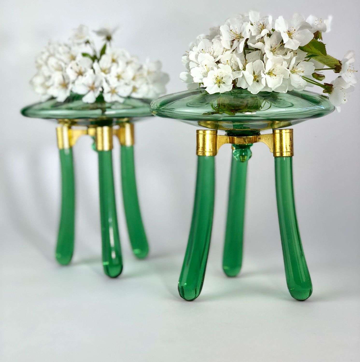 Pair of Secessionist glass and gilt table centrepieces