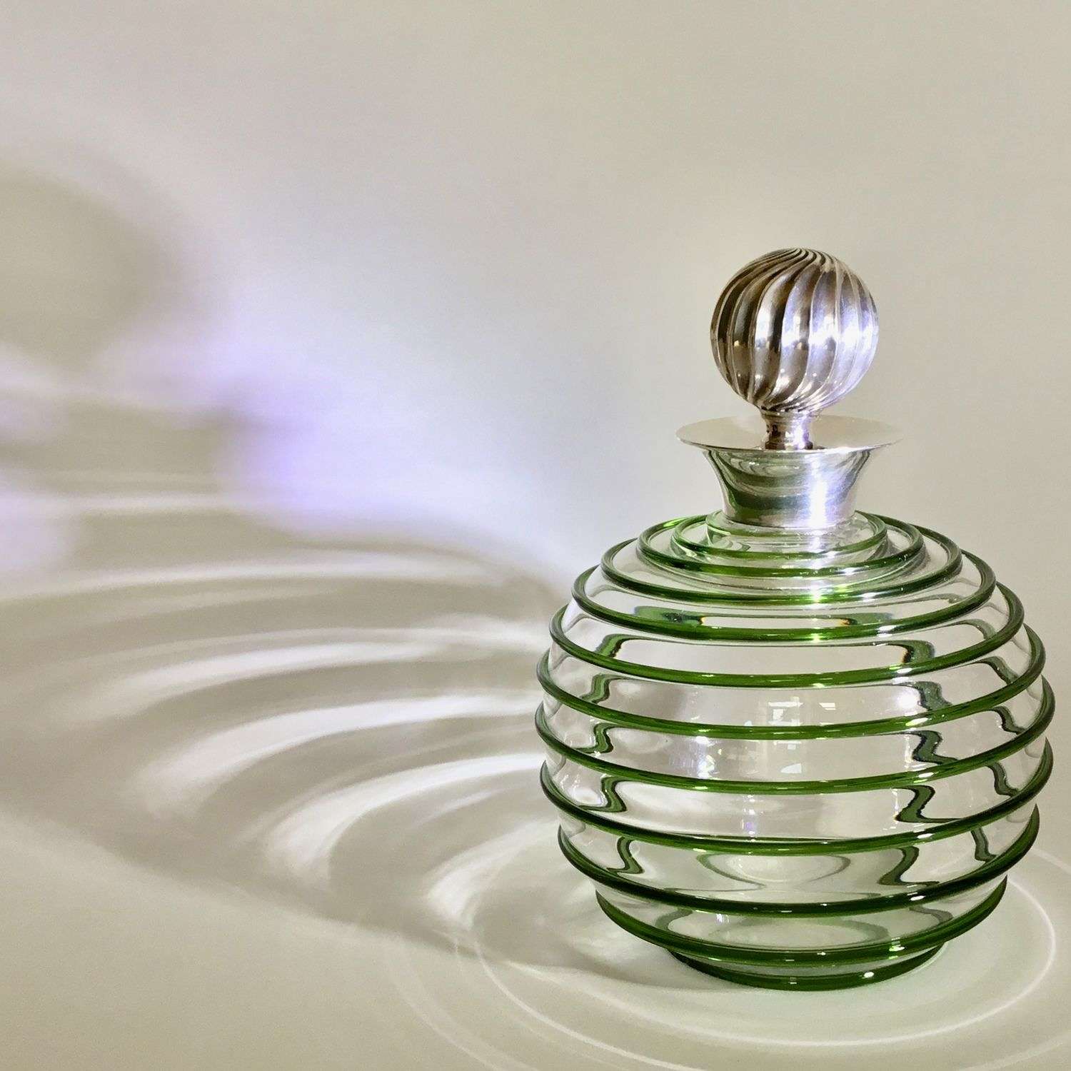 Superb green spiral and silver decanter hallmarked 1901