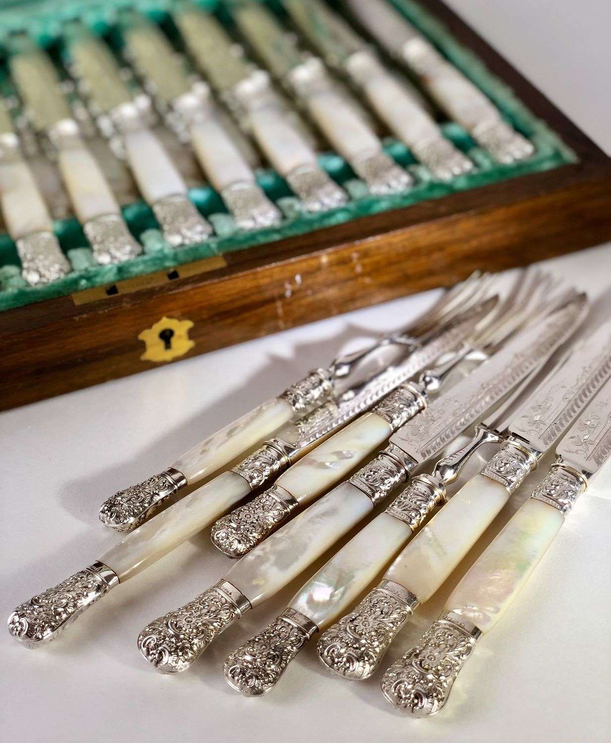 Sublime 36 piece mother of pearl and silver cutlery canteen