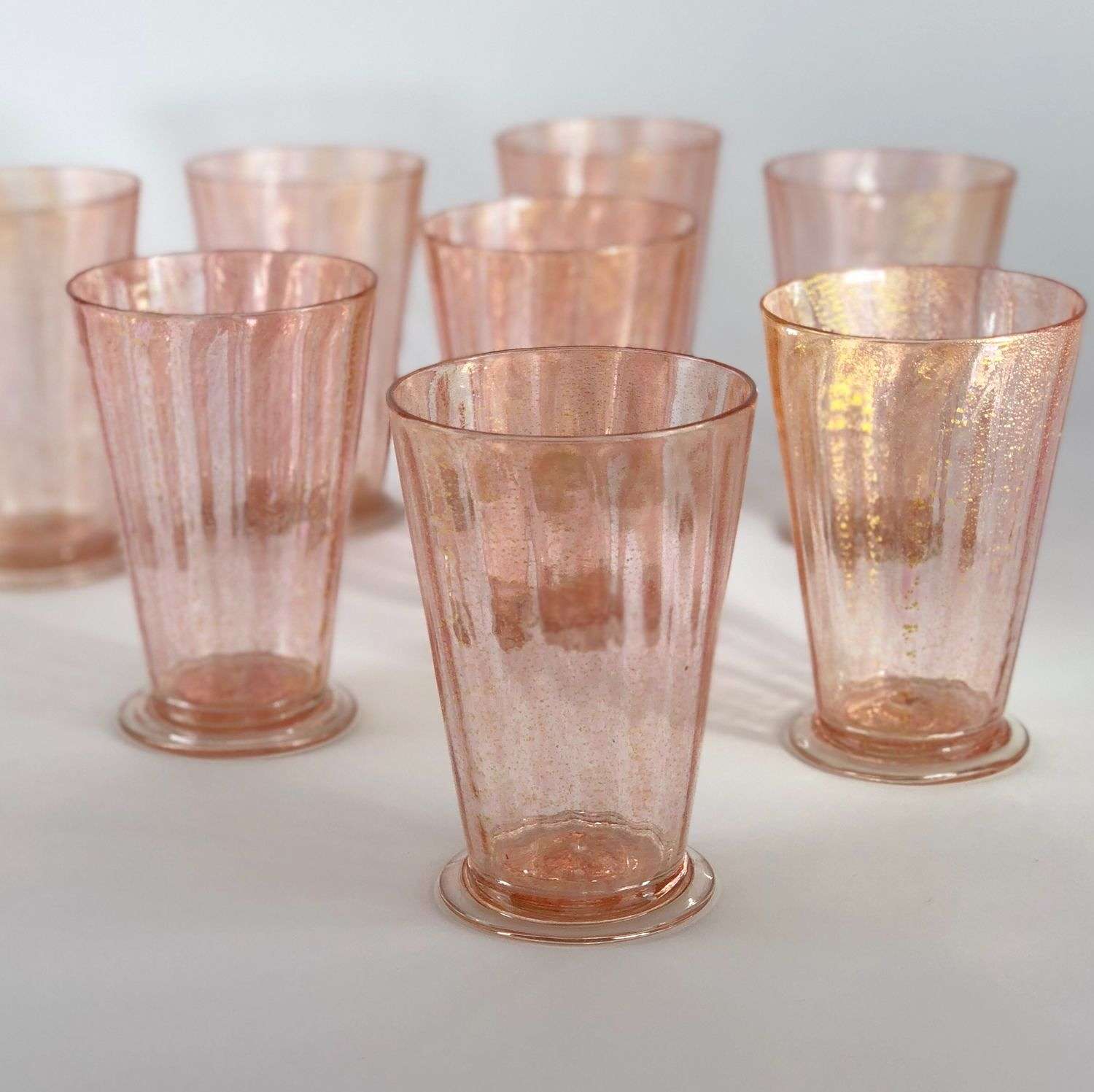 Pink & gold Venetian Salviati glass tumblers C1940