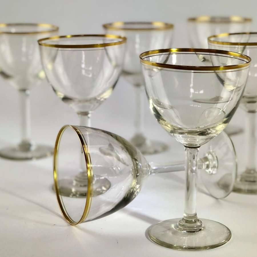 Smart set of 20th Century gold rimmed wine goblets