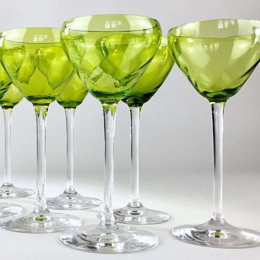 Early 20th Century chartreuse crystal tall stem glasses