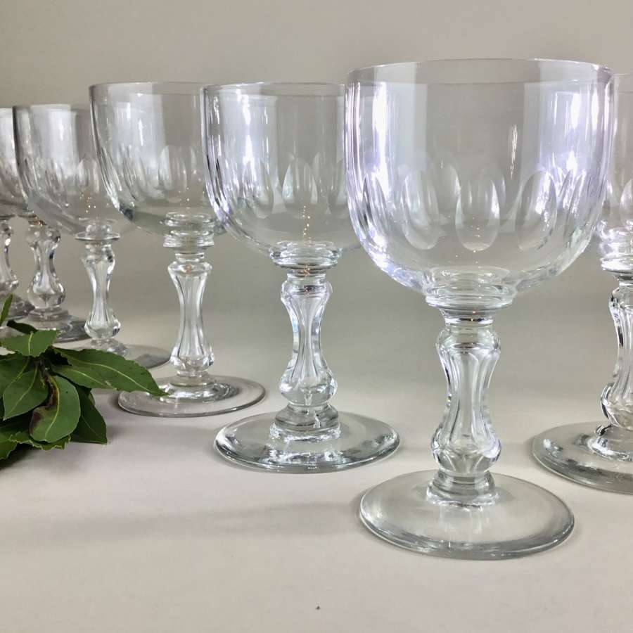 Matched set of ten Victorian bubble stemmed wine glasses