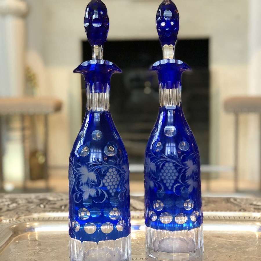 Beautiful pair of Bohemian 19th Century decanters
