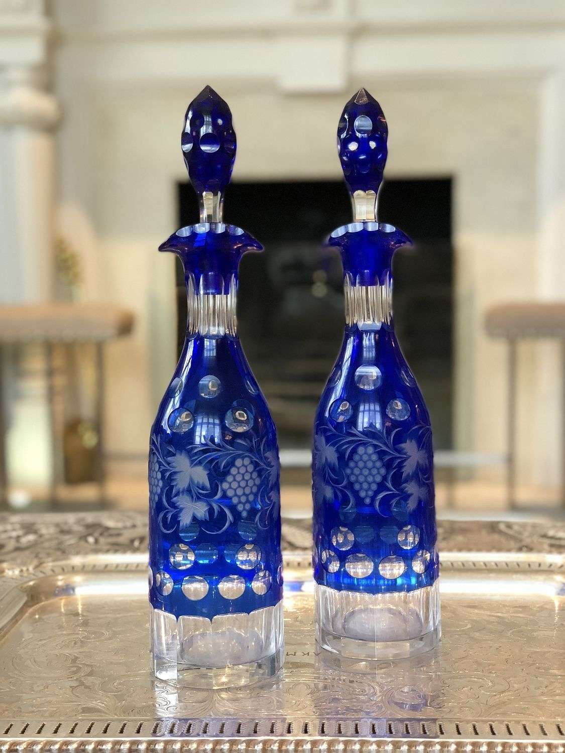 Beautiful pair of Bohemian 19th Century decanters