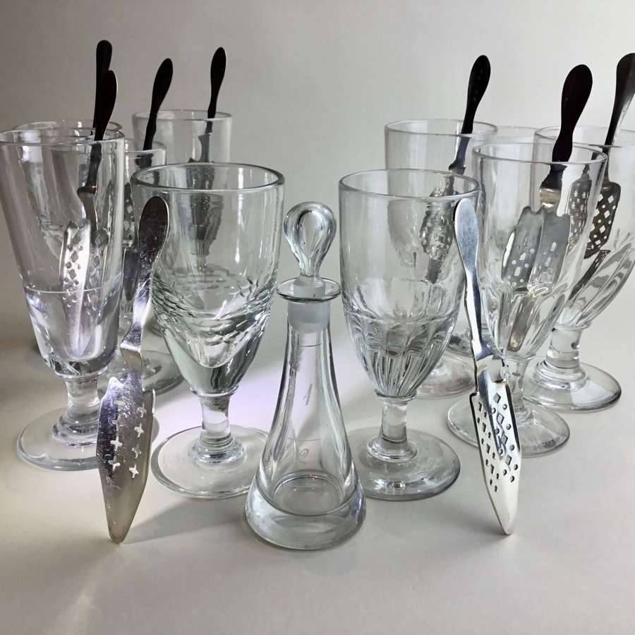 19th Century Absinthe Bistro glasses, spoons and Topette server