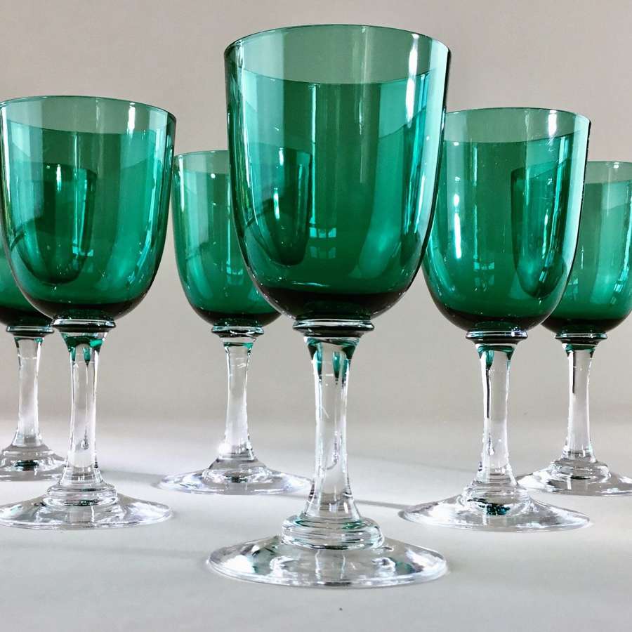 Set of six finest crystal green glasses