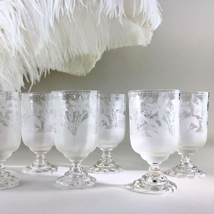 Beautiful early 1900s acid etched French glasses