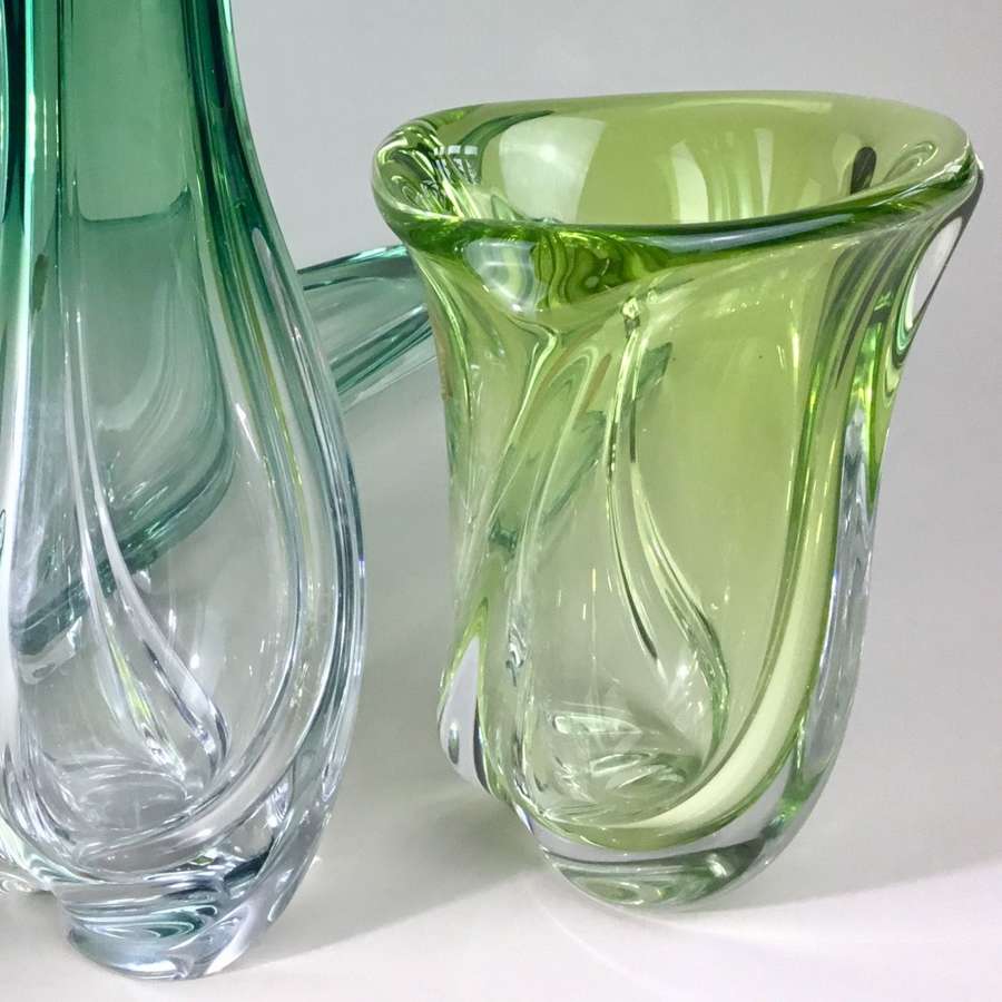 Val St Lambert green crystal vase