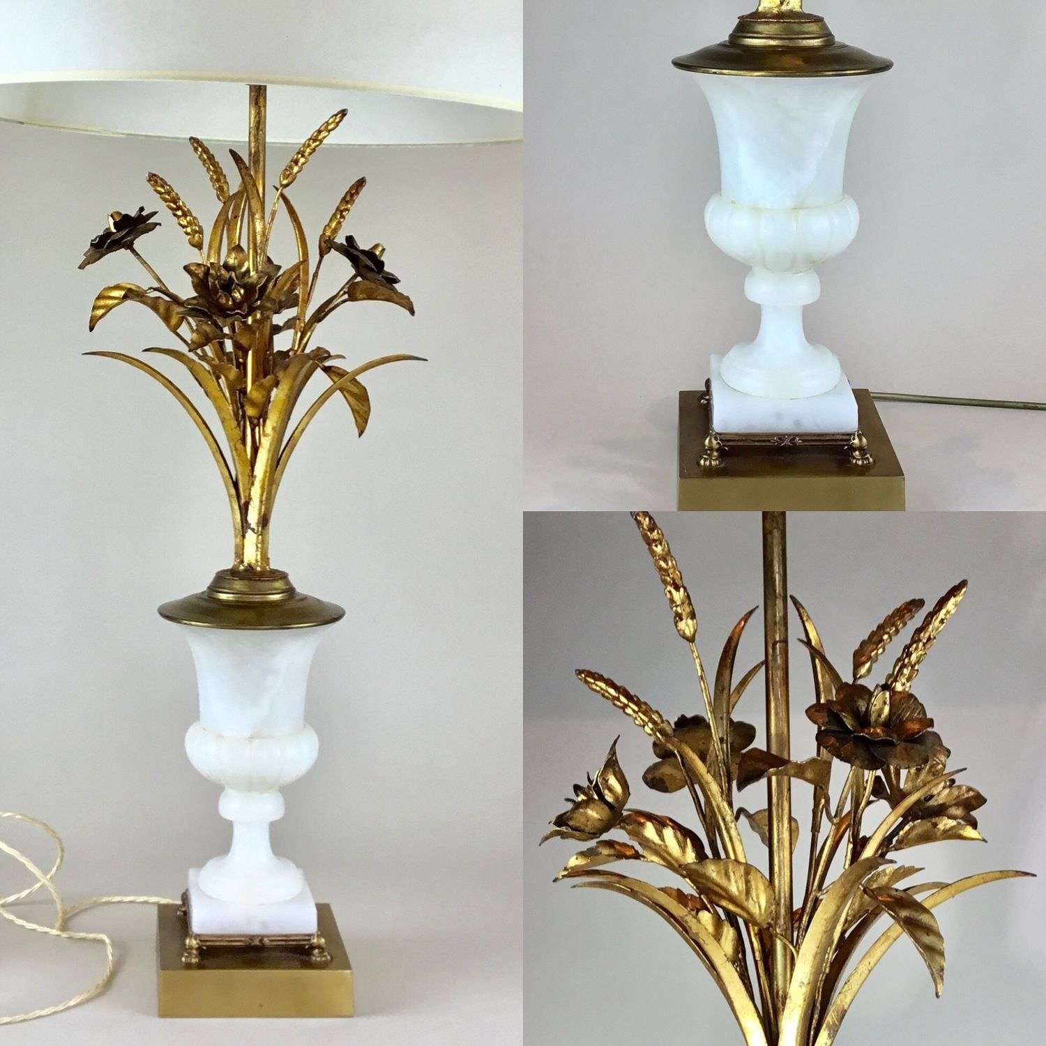 Large Mid Century tole and alabaster lamp