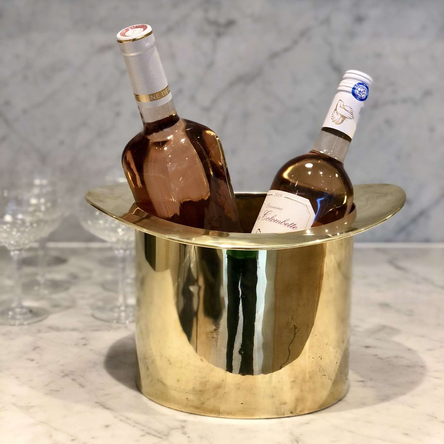 Art Deco brass Top Hat magnum wine or champagne bucket cooler
