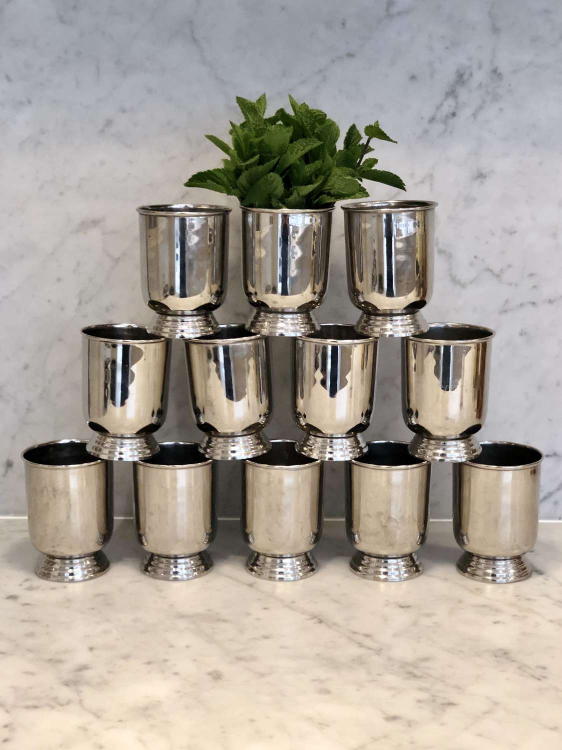 Set of 12 old silver plated picnic beaker cups