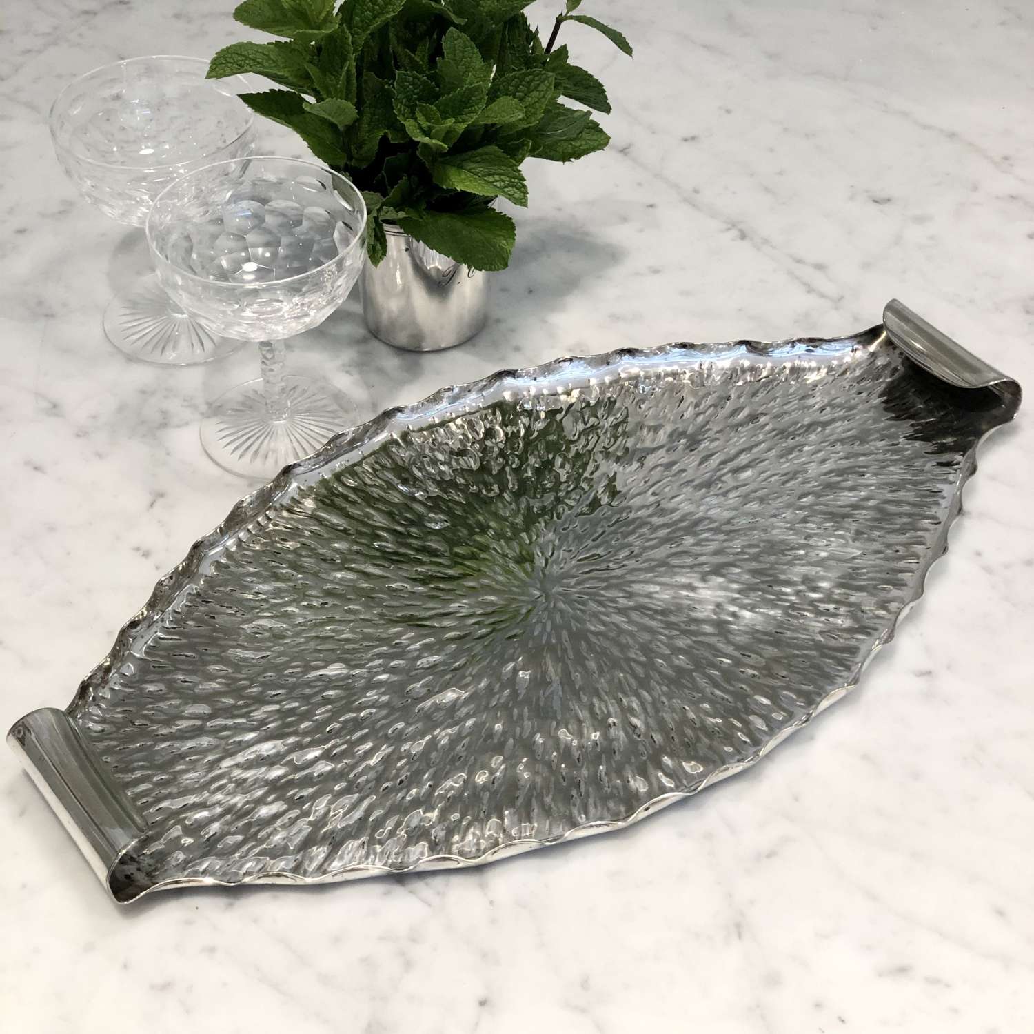 Aesthetic Movement oval silver plated tray by Dr Christopher Dresser