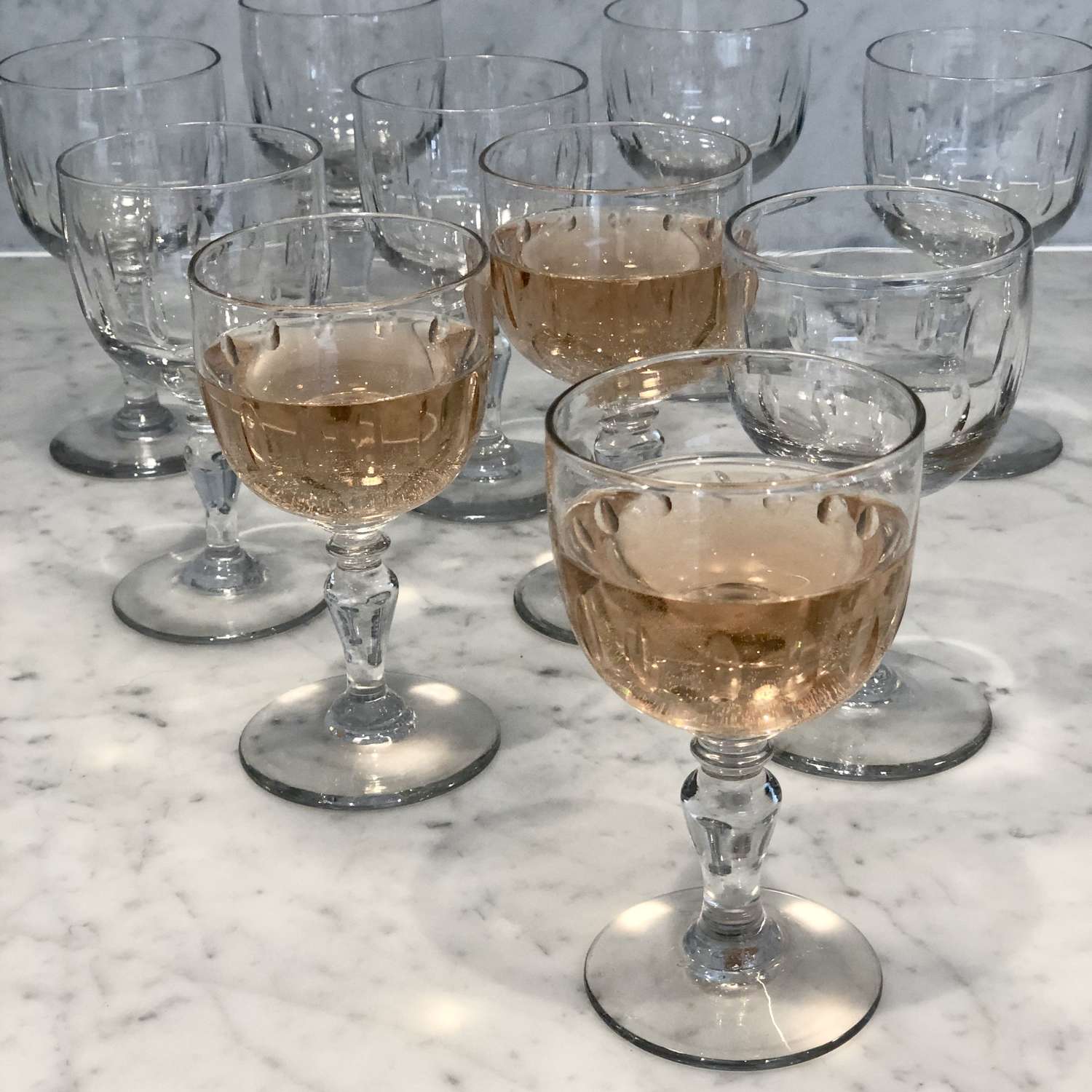 Set of 10 French Bistro thumbprint wine goblet glasses