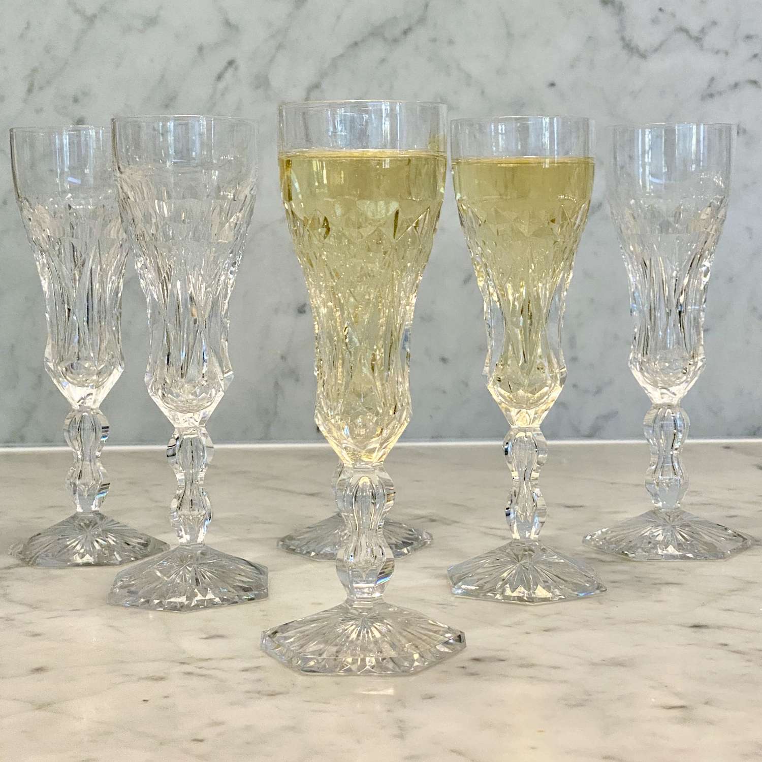 Val Saint Lambert finest crystal champagne flutes in Lalaing Fantaisie