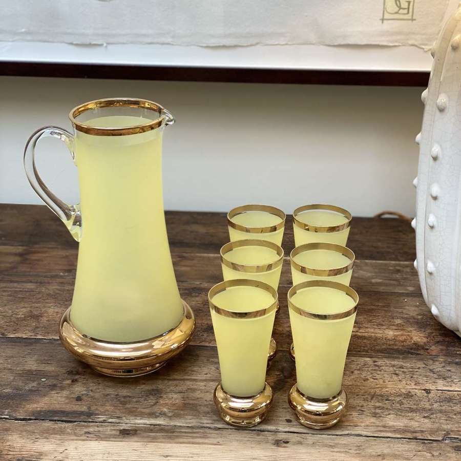 Primrose frosted and gold plated glass cocktail jug and tumblers set