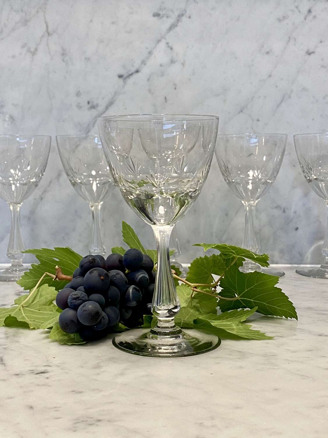 Six extra large Val Saint Lambert crystal wine goblet glasses
