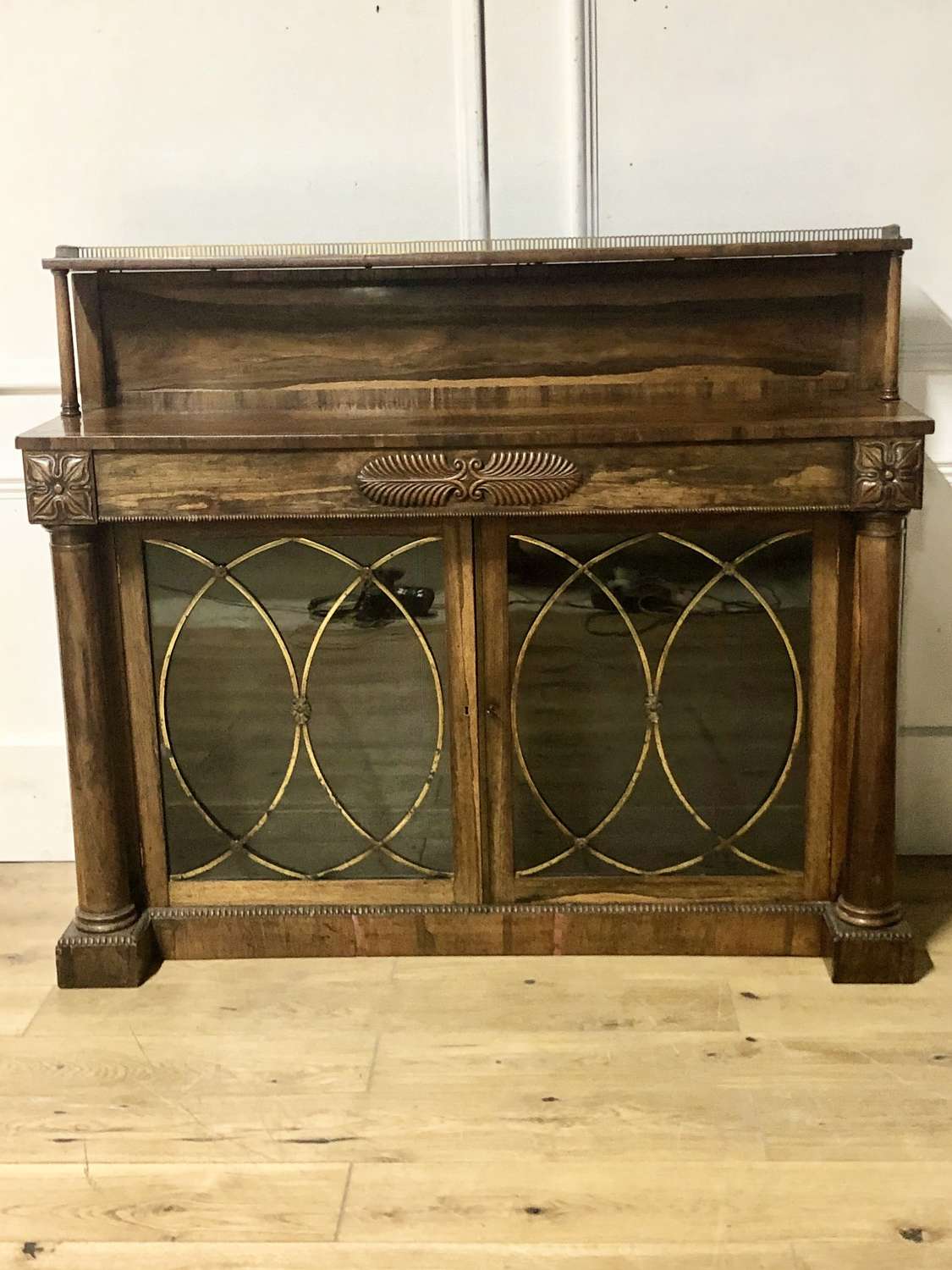 William IV rosewood and brass glazed sideboard chiffonier
