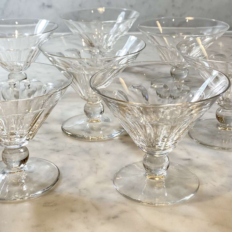 Set of 7 Val Saint Lambert crystal cocktail or champagne coupe glasses