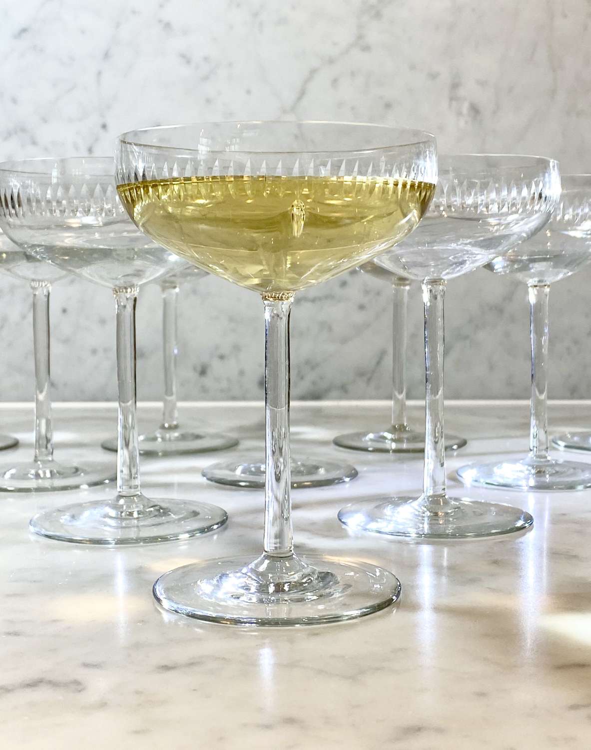 10 French vintage cut glass large champagne or cocktail coupes